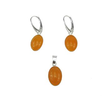 Set argint cu jad galben oval 14x10 mm