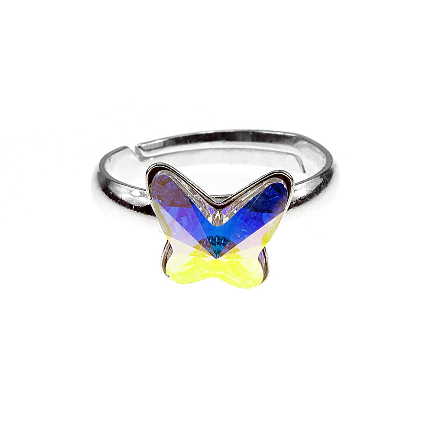 Inel argint reglabil cu fluture Swarovski Elements cristal AB 8 MM fotografia produsului