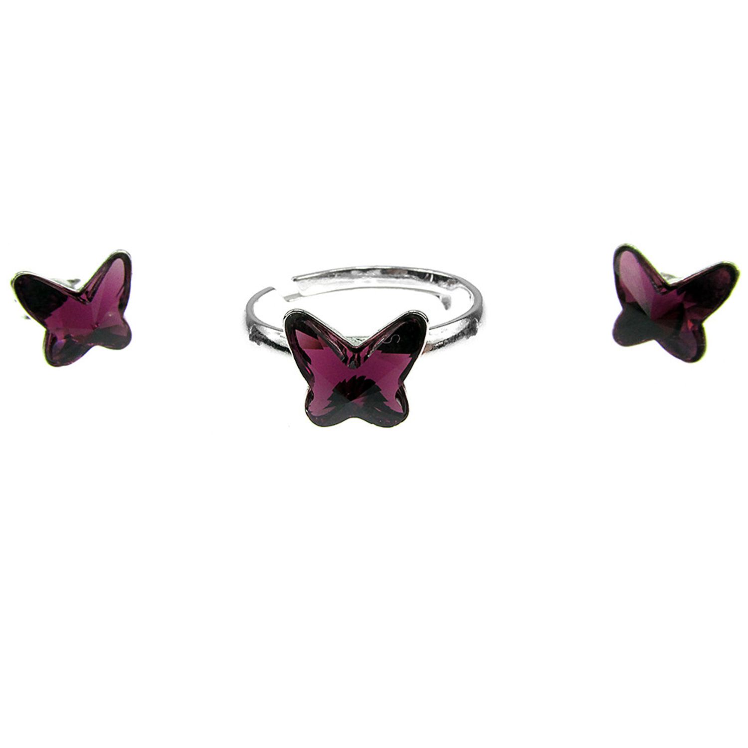 Set argint Fluturi Swarovski Elements mov 8 MM fotografia produsului