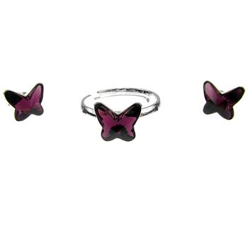 Set argint fluturi swarovski elements mov 8 mm
