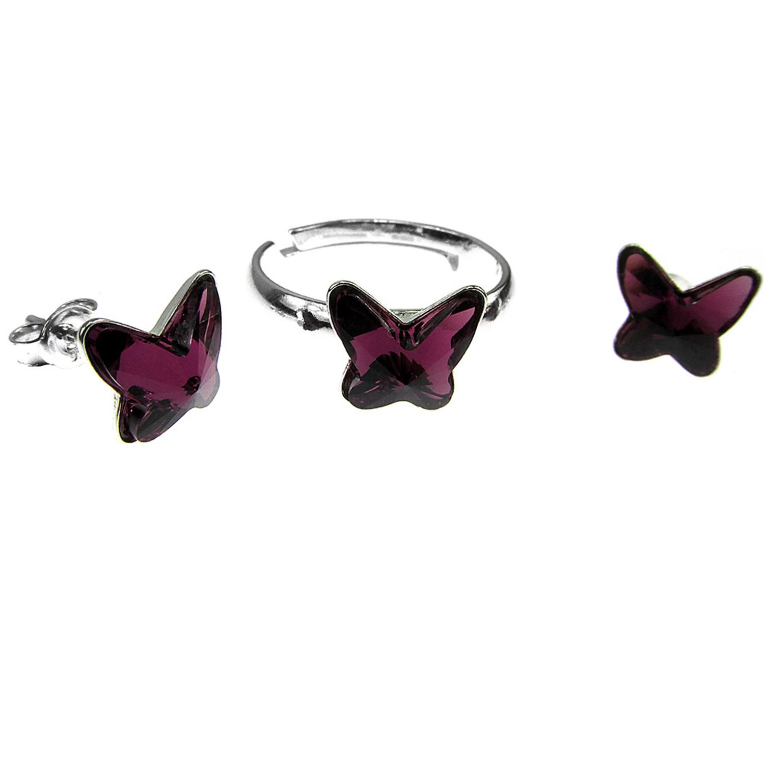 Set argint Fluturi Swarovski Elements mov 8 MM fotografia produsului View 3 L