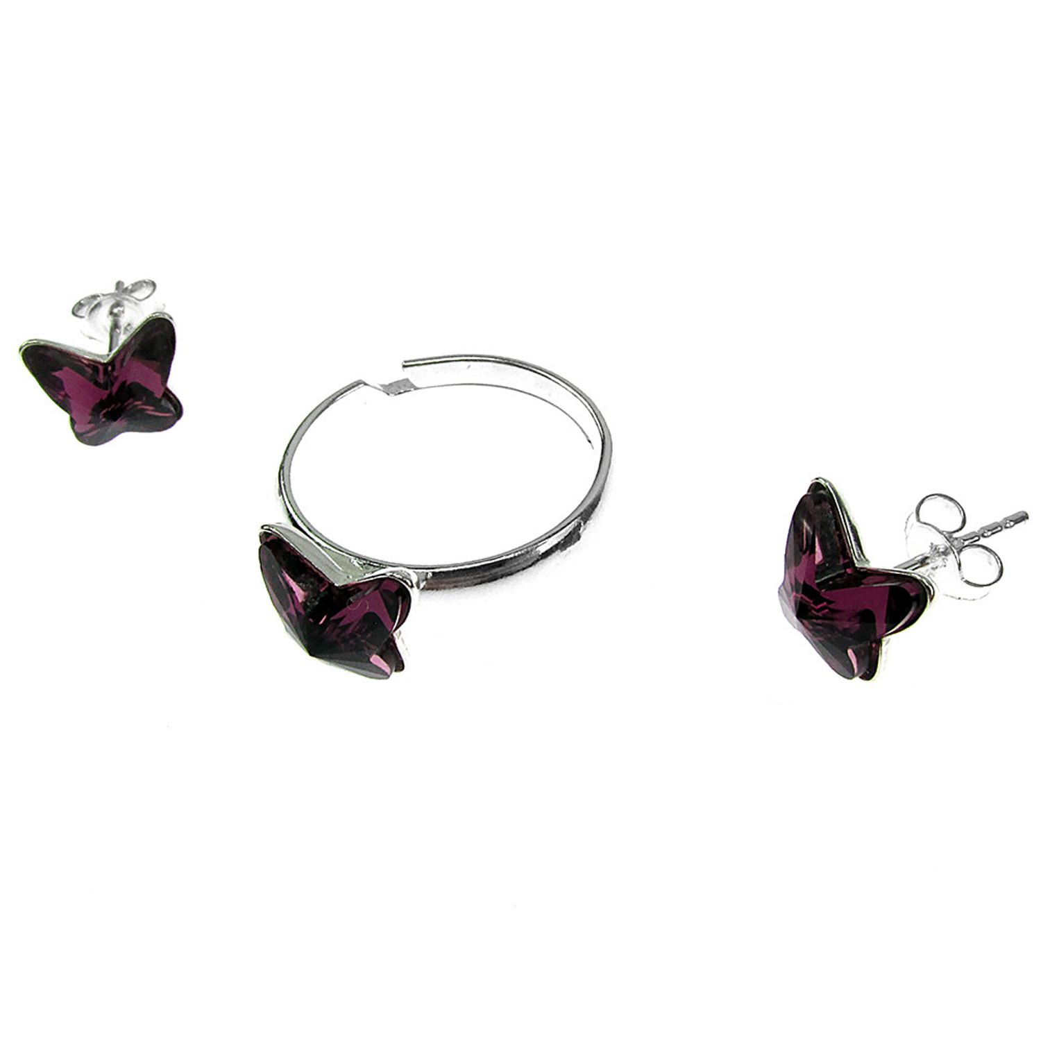 Set argint Fluturi Swarovski Elements mov 8 MM fotografia produsului View 2 L