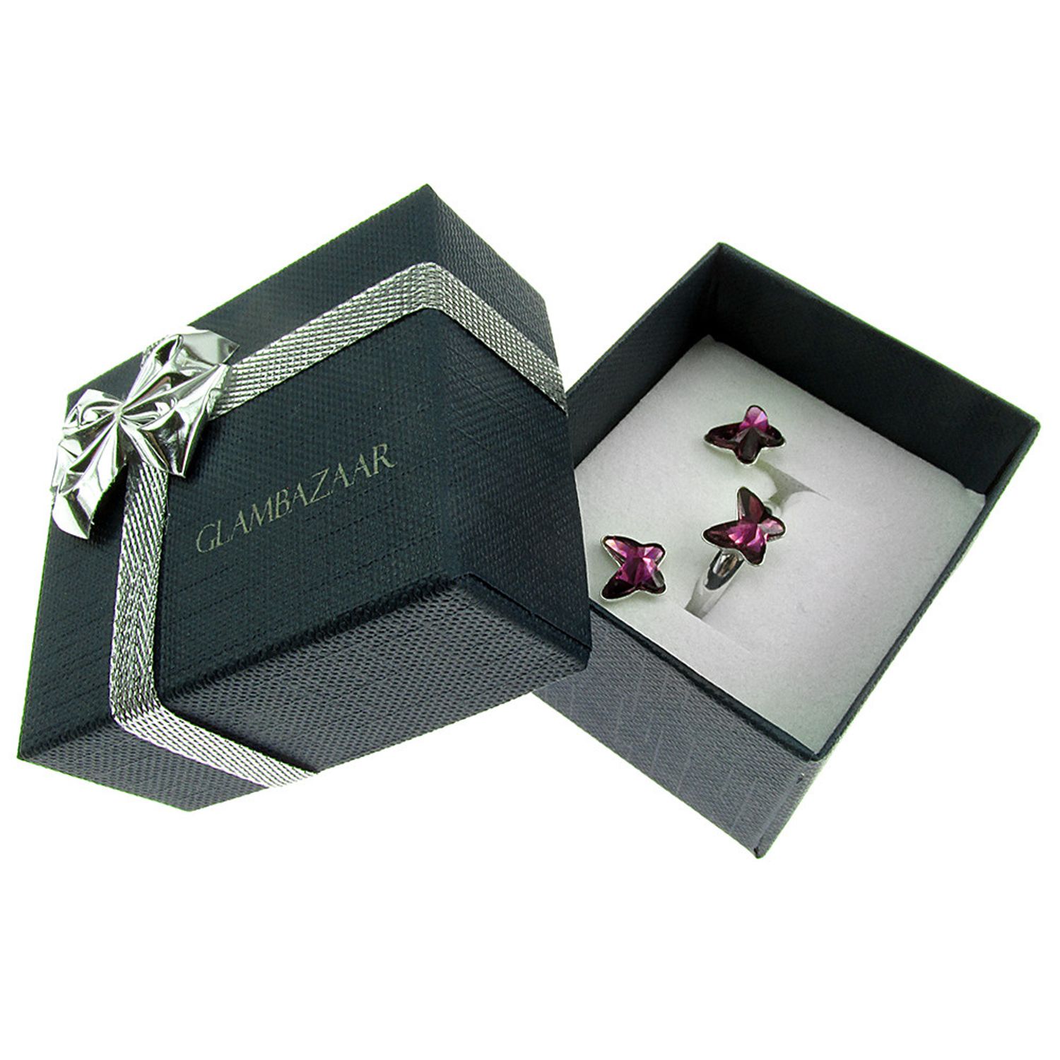Set argint Fluturi Swarovski Elements mov 8 MM fotografia produsului View 6 L