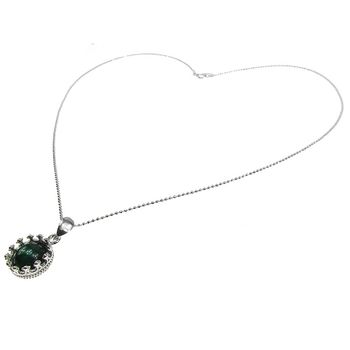 Lantisor argint cu pandantiv coroana agat verde 8 mm