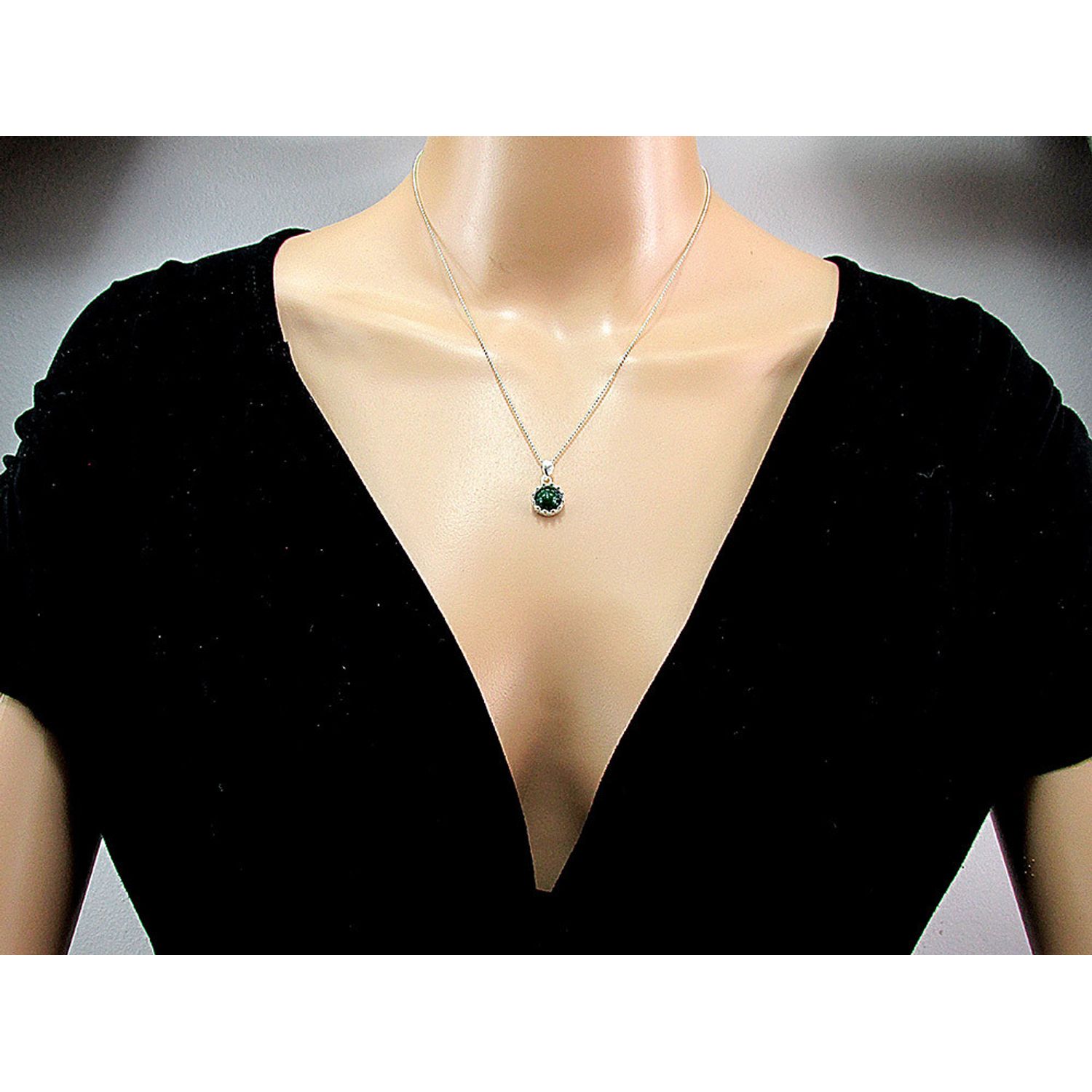 Lantisor argint cu pandantiv coroana agat verde 8 MM fotografia produsului View 4 L