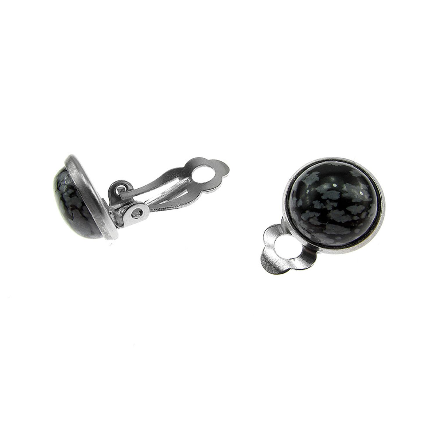 Cercei clips inox cu obsidian fulg de nea 10 MM fotografia produsului View 3 L