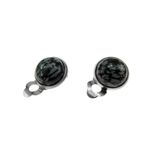 Cercei clips inox cu obsidian fulg de nea 10 MM fotografia produsului