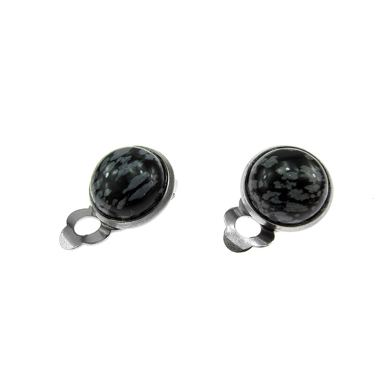 Cercei clips inox cu obsidian fulg de nea 10 MM fotografia produsului