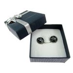 Cercei clips inox cu obsidian fulg de nea 10 MM fotografia produsului View 2 S