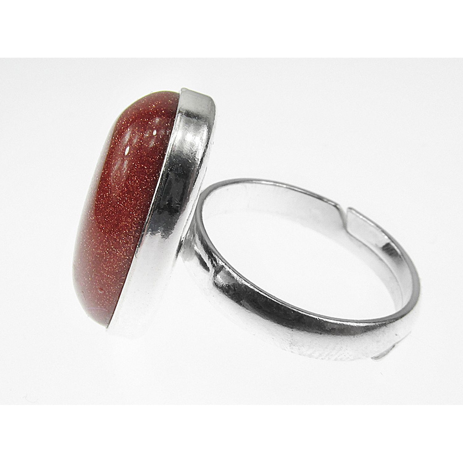 Inel argint reglabil cu Piatra Soarelui maro 18x13 MM fotografia produsului View 4 L