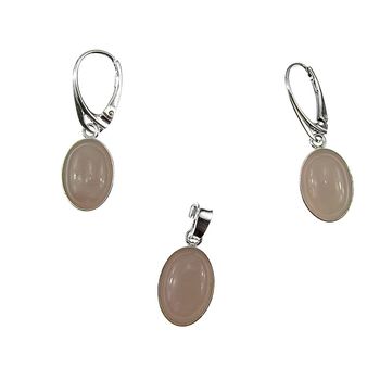 Set argint cuart roz oval 14x10 mm