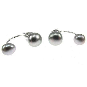 Cercei argint double glam cu perle de cultura gri 8 si 6 mm