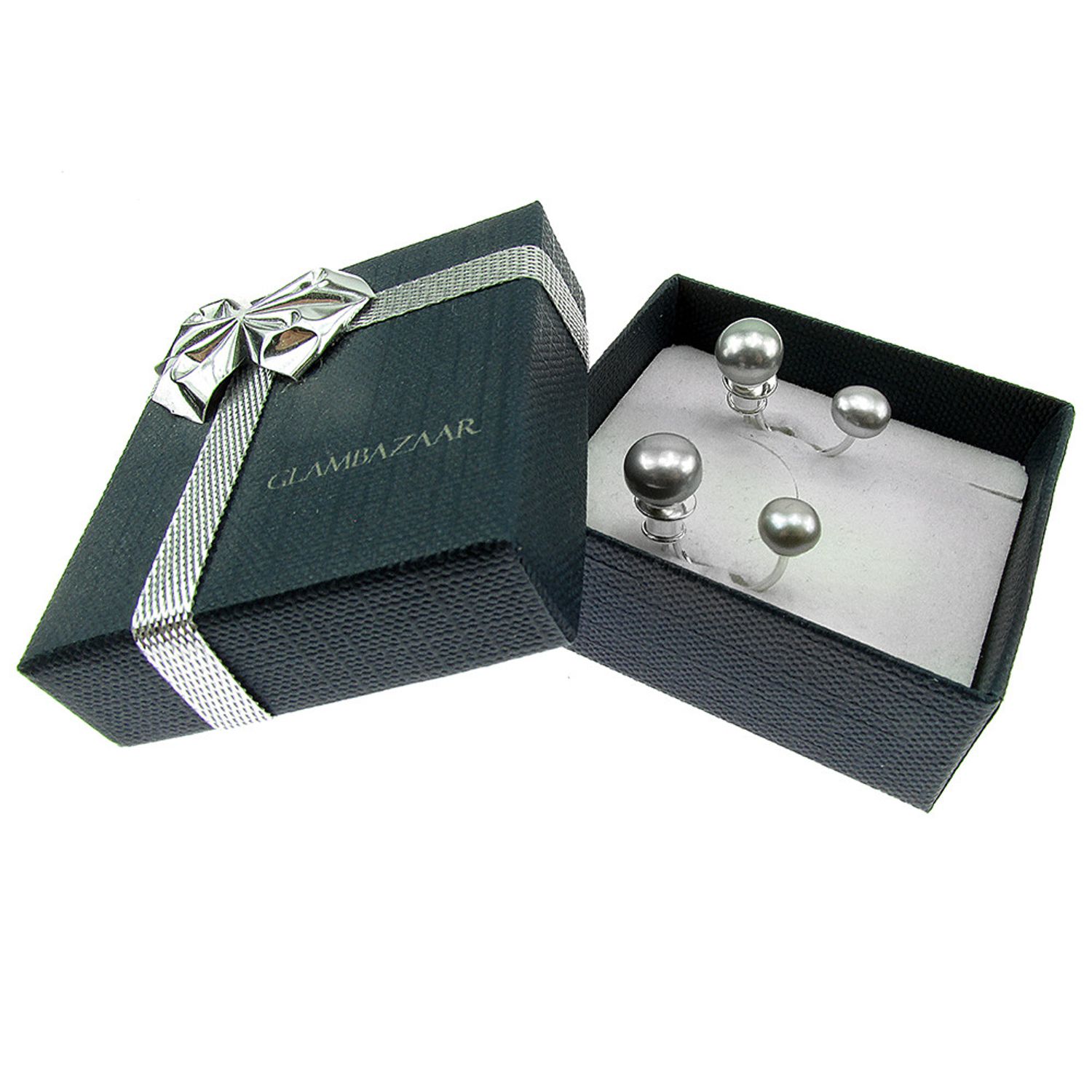 Cercei argint Double Glam cu perle de cultura gri 8 si 6 MM fotografia produsului View 5 L