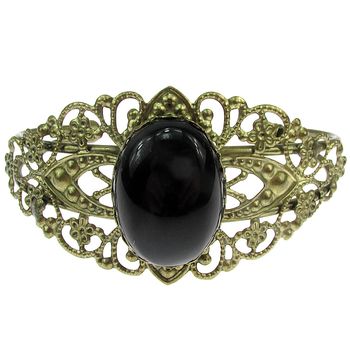 Bratara bronz antic cu agat negru 25x18 mm