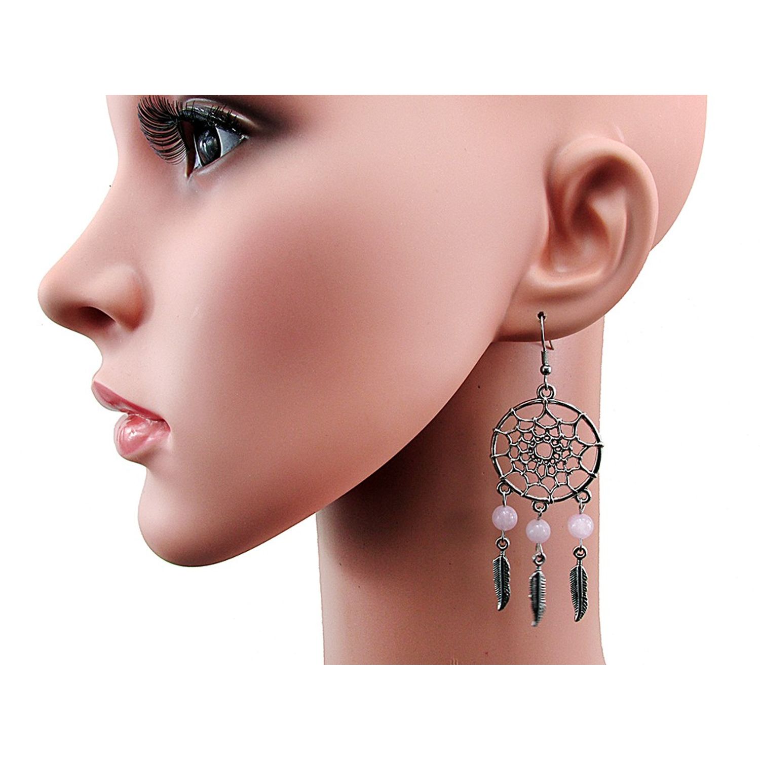 Cercei candelabru Dreamcatcher cu cuart roz natural fotografia produsului View 3 L
