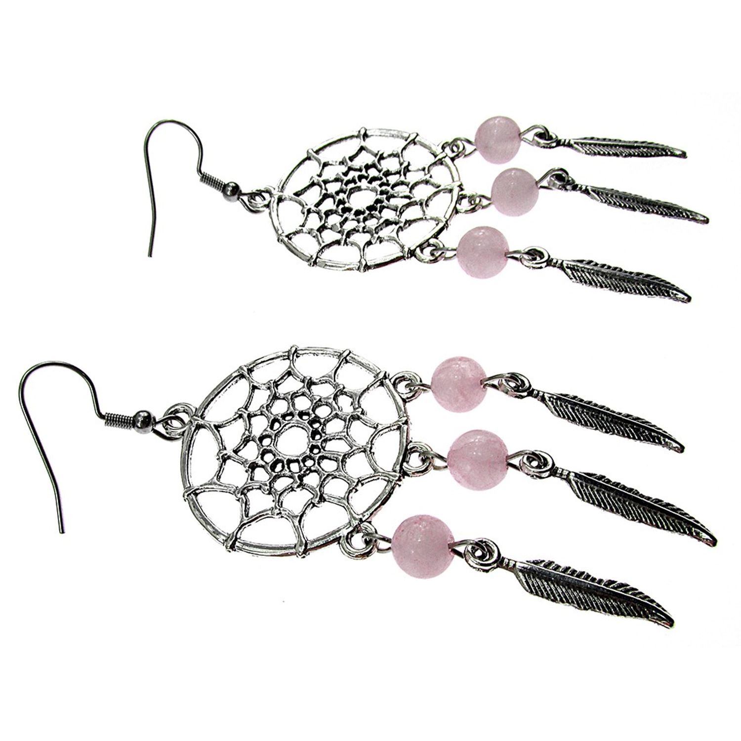 Cercei candelabru Dreamcatcher cu cuart roz natural fotografia produsului View 4 L