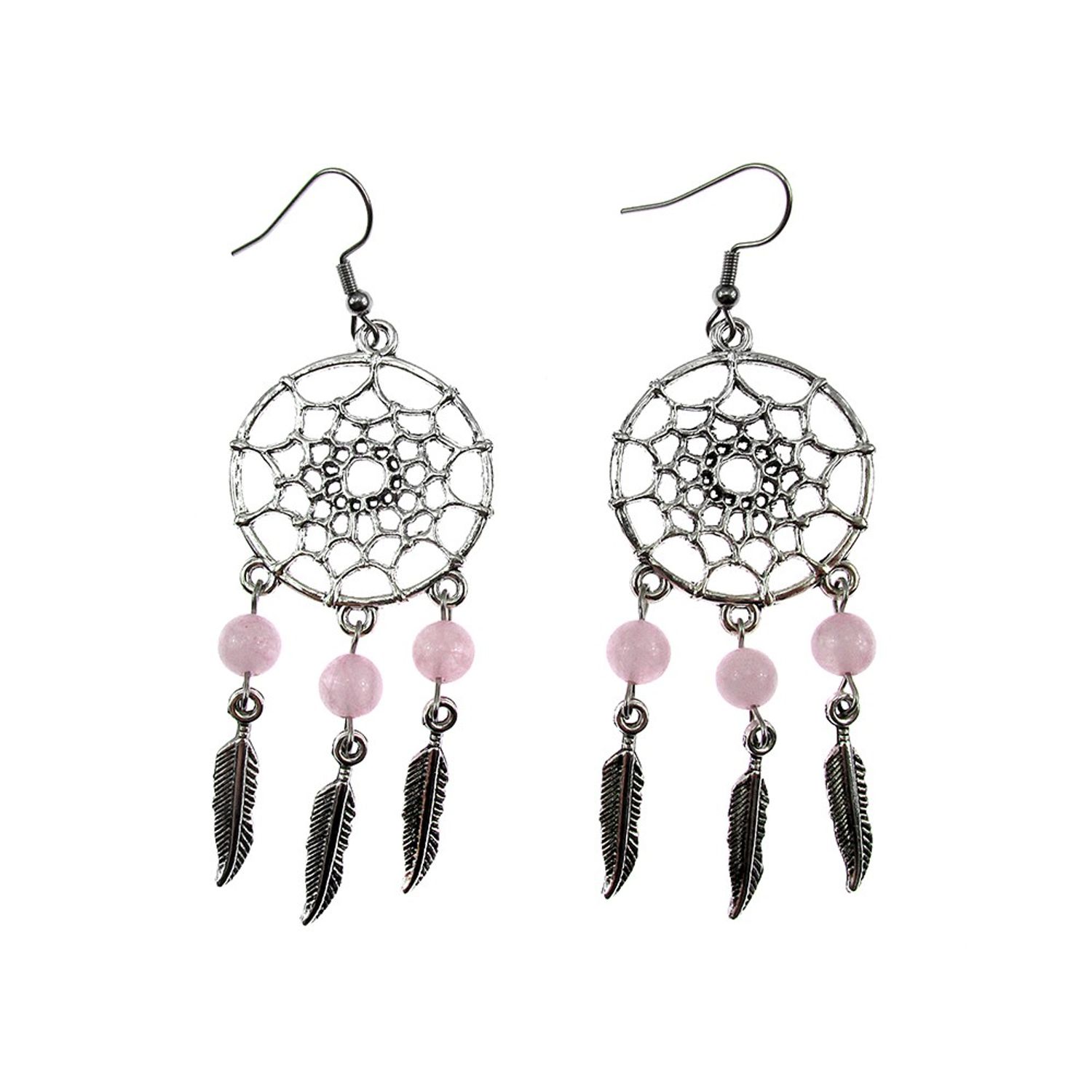Cercei candelabru Dreamcatcher cu cuart roz natural fotografia produsului