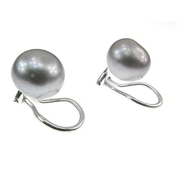 Cercei clips argint cu perle naturale gri 10 mm