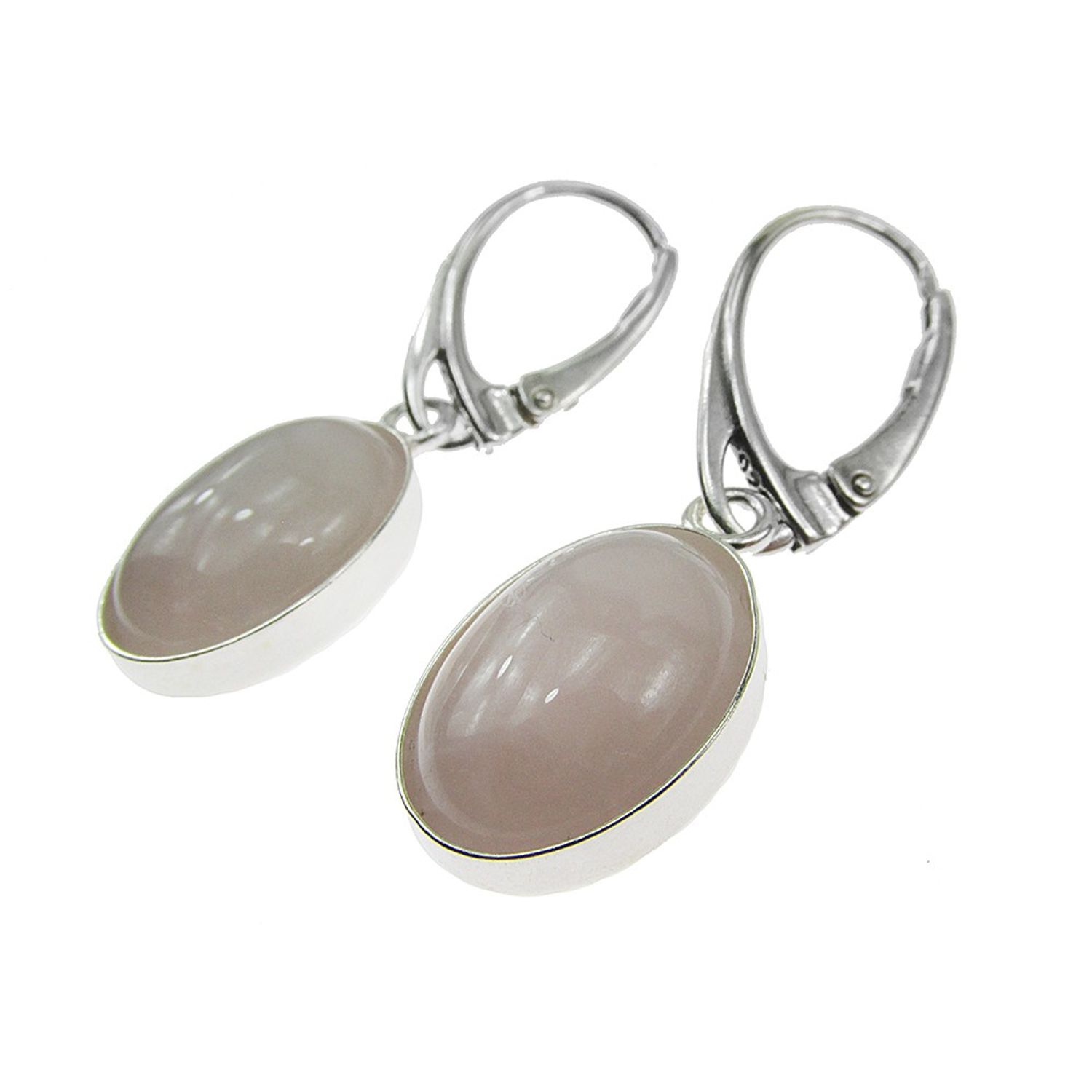 Cercei argint cu cuart roz natural 14x10 MM fotografia produsului