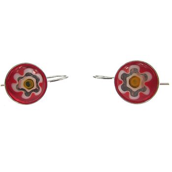 Cercei argint model clasic cu millefiori rosu 10 mm