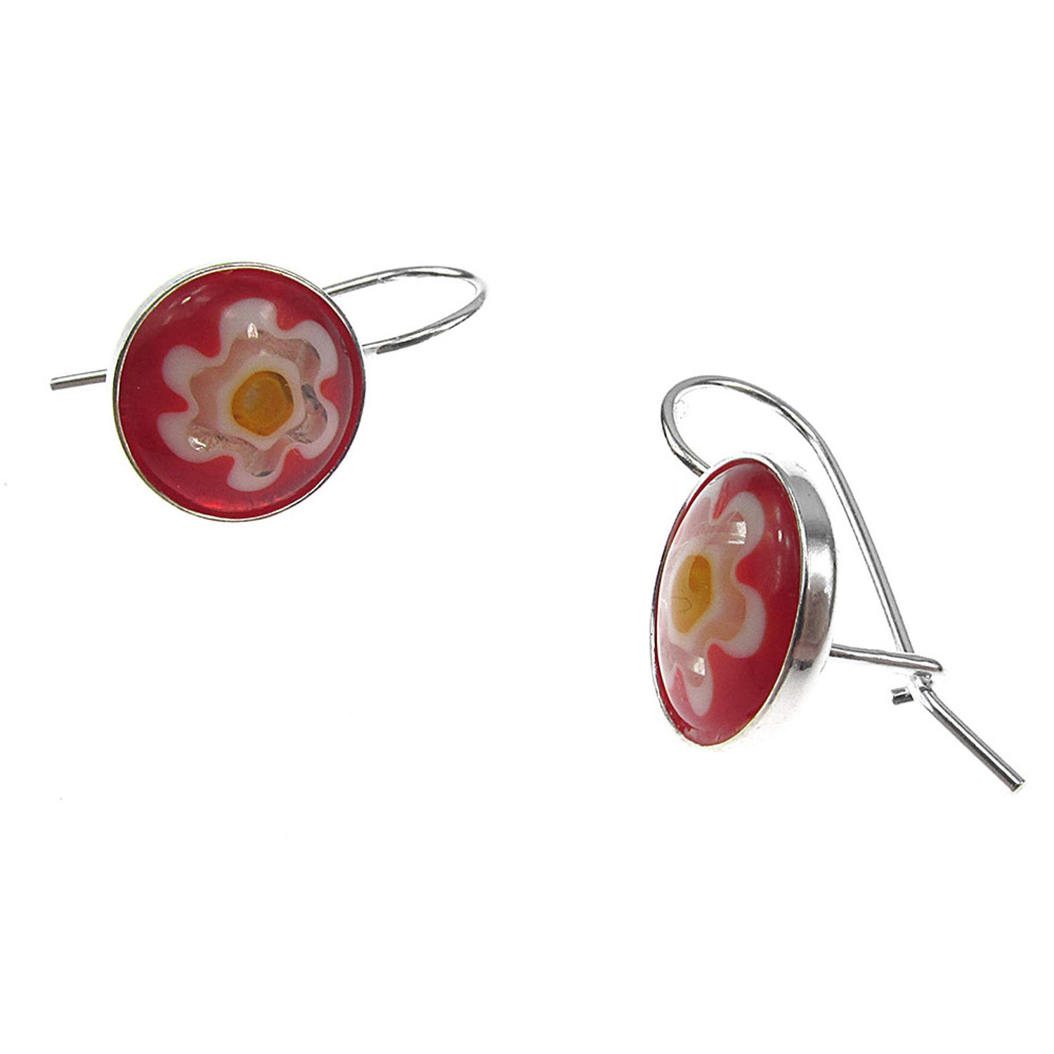 Cercei argint model clasic cu Millefiori rosu 10 MM fotografia produsului View 4 L
