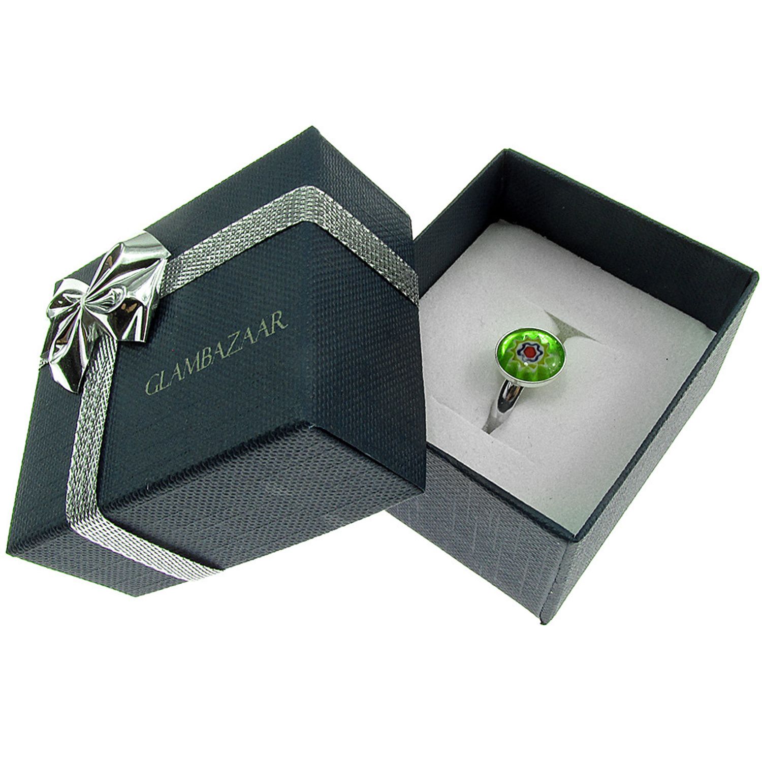 Inel argint reglabil cu Millefiori verde 10 MM fotografia produsului View 5 L