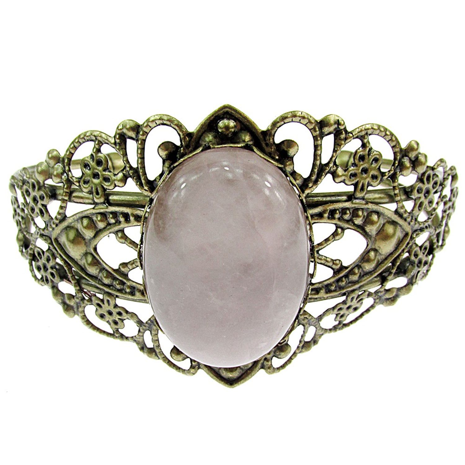 Bratara bronz antic cu cuart roz 25x18 MM fotografia produsului