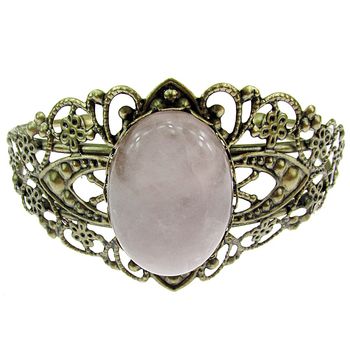Bratara bronz antic cu cuart roz 25x18 mm