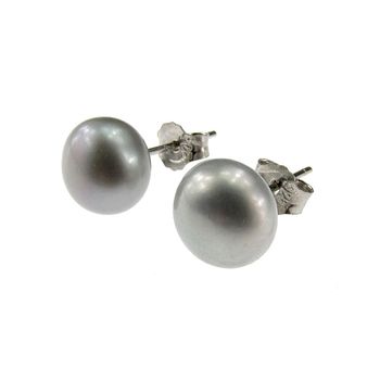 Cercei argint cu perle de cultura gri 8 mm