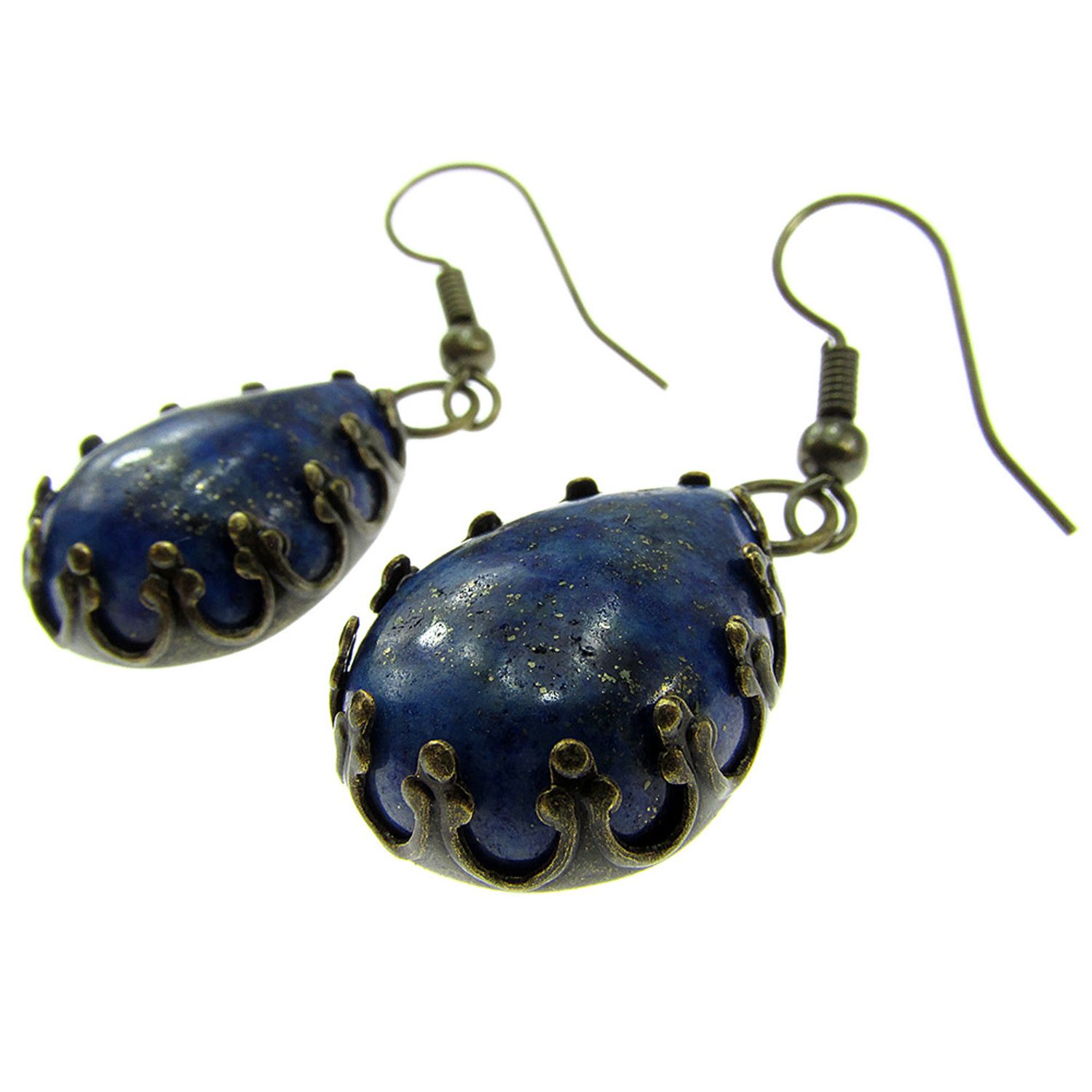 Cercei vintage bronz cu lapis lazuli natural fotografia produsului View 2 L