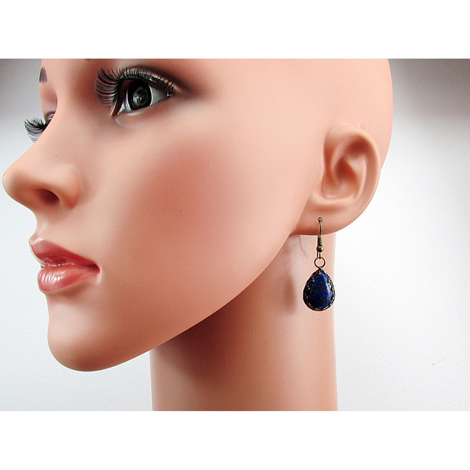 Cercei vintage bronz cu lapis lazuli natural fotografia produsului View 4 L