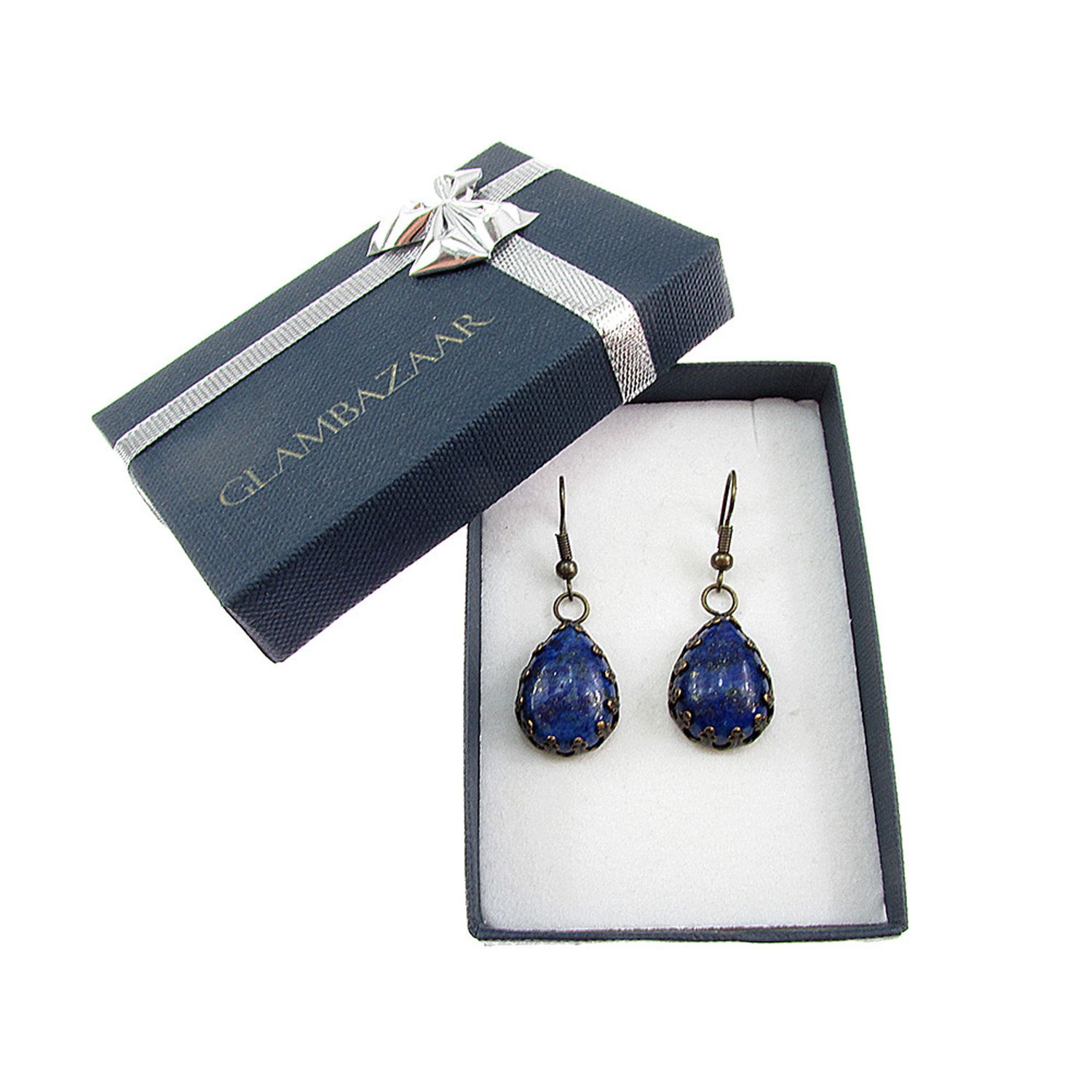 Cercei vintage bronz cu lapis lazuli natural fotografia produsului View 3 L
