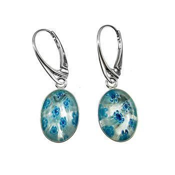 Cercei argint millefiori alb/bleu
