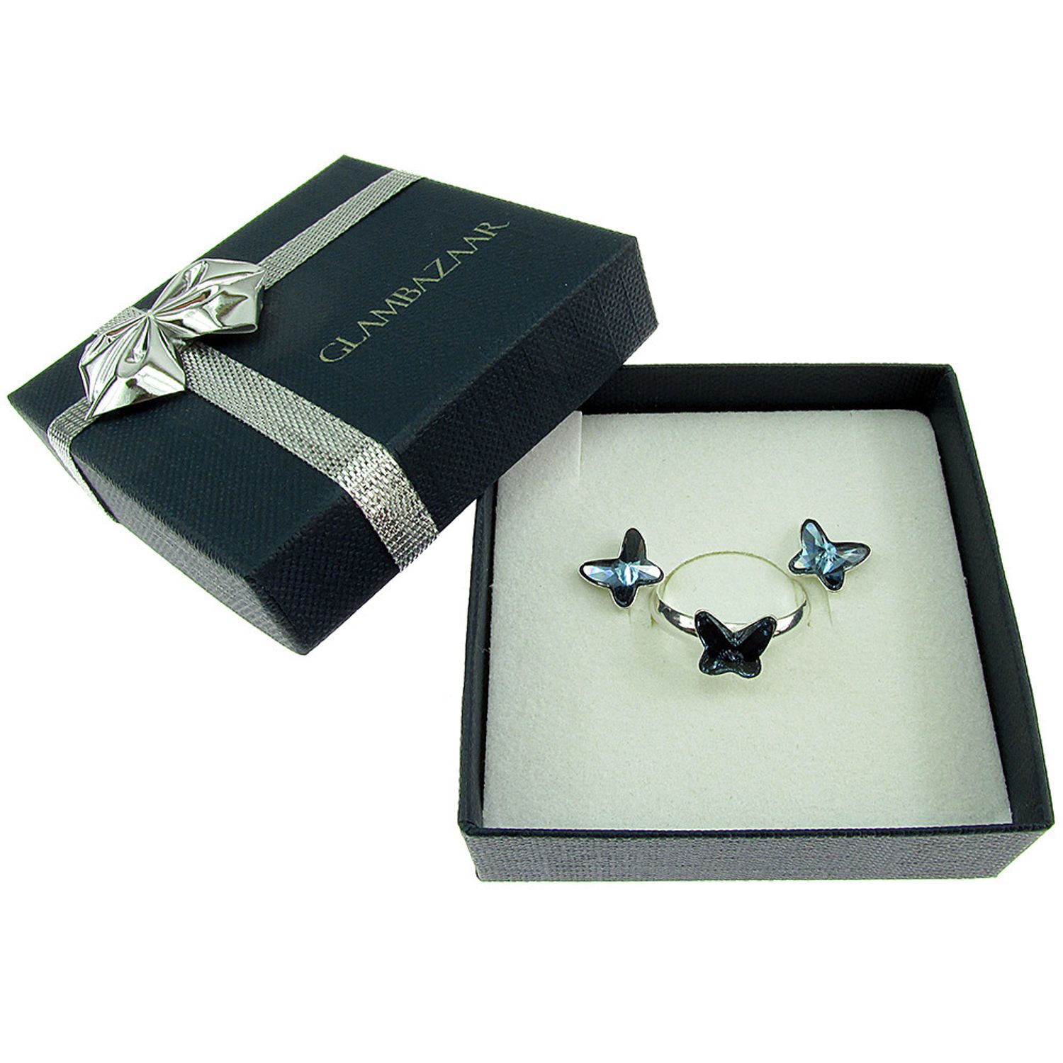 Set argint Fluturi Swarovski Elements albastru denim 8 MM fotografia produsului View 4 L