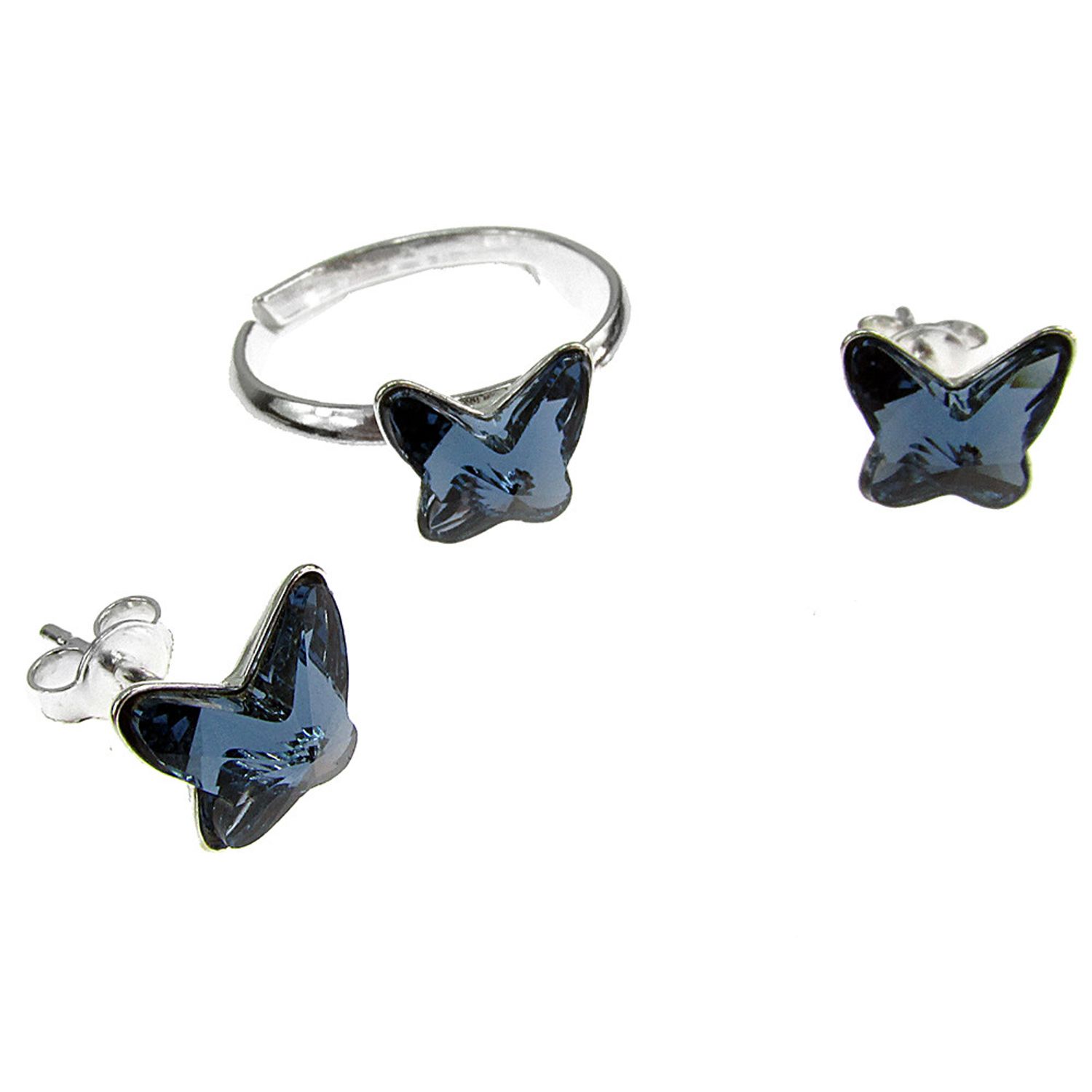 Set argint Fluturi Swarovski Elements albastru denim 8 MM fotografia produsului View 3 L