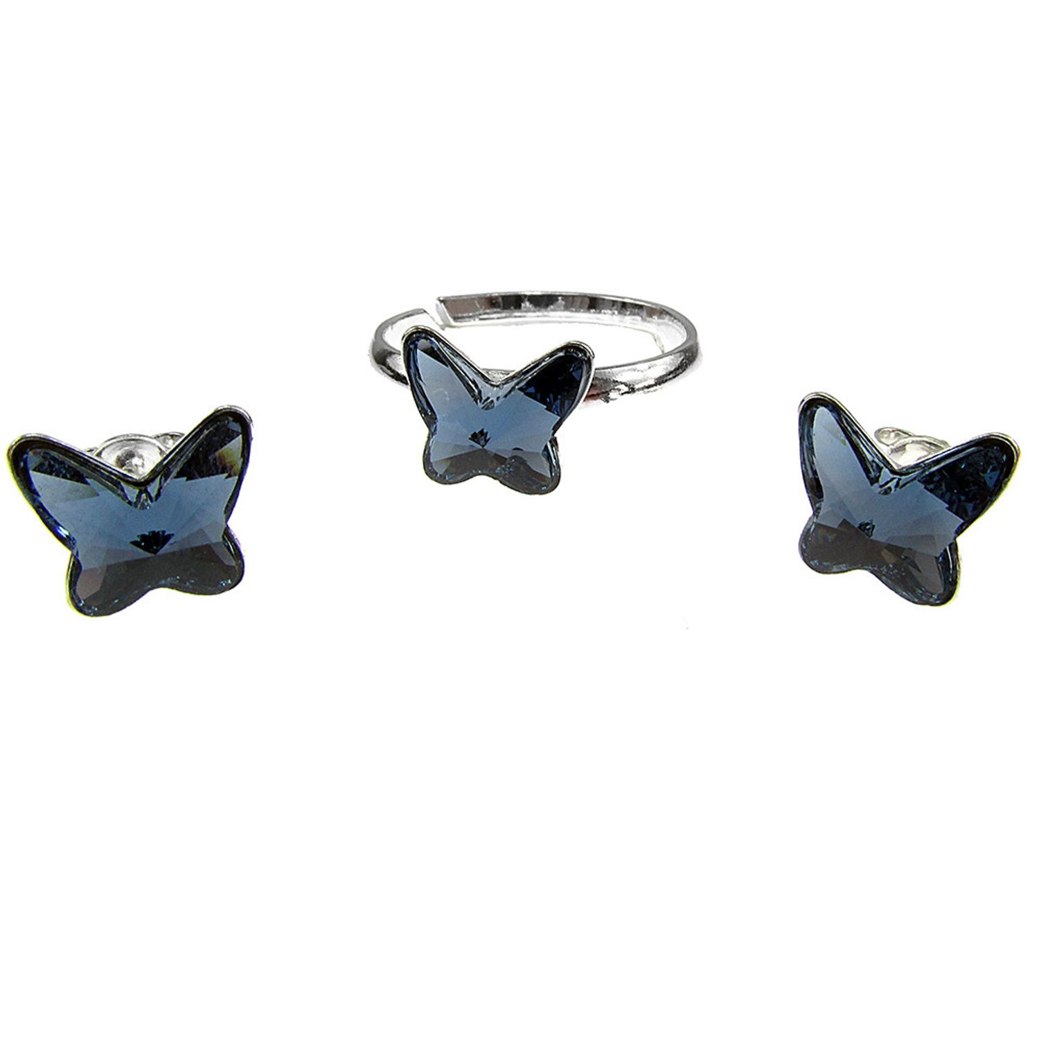 Set argint Fluturi Swarovski Elements albastru denim 8 MM fotografia produsului