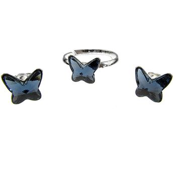 Set argint fluturi swarovski elements albastru denim 8 mm