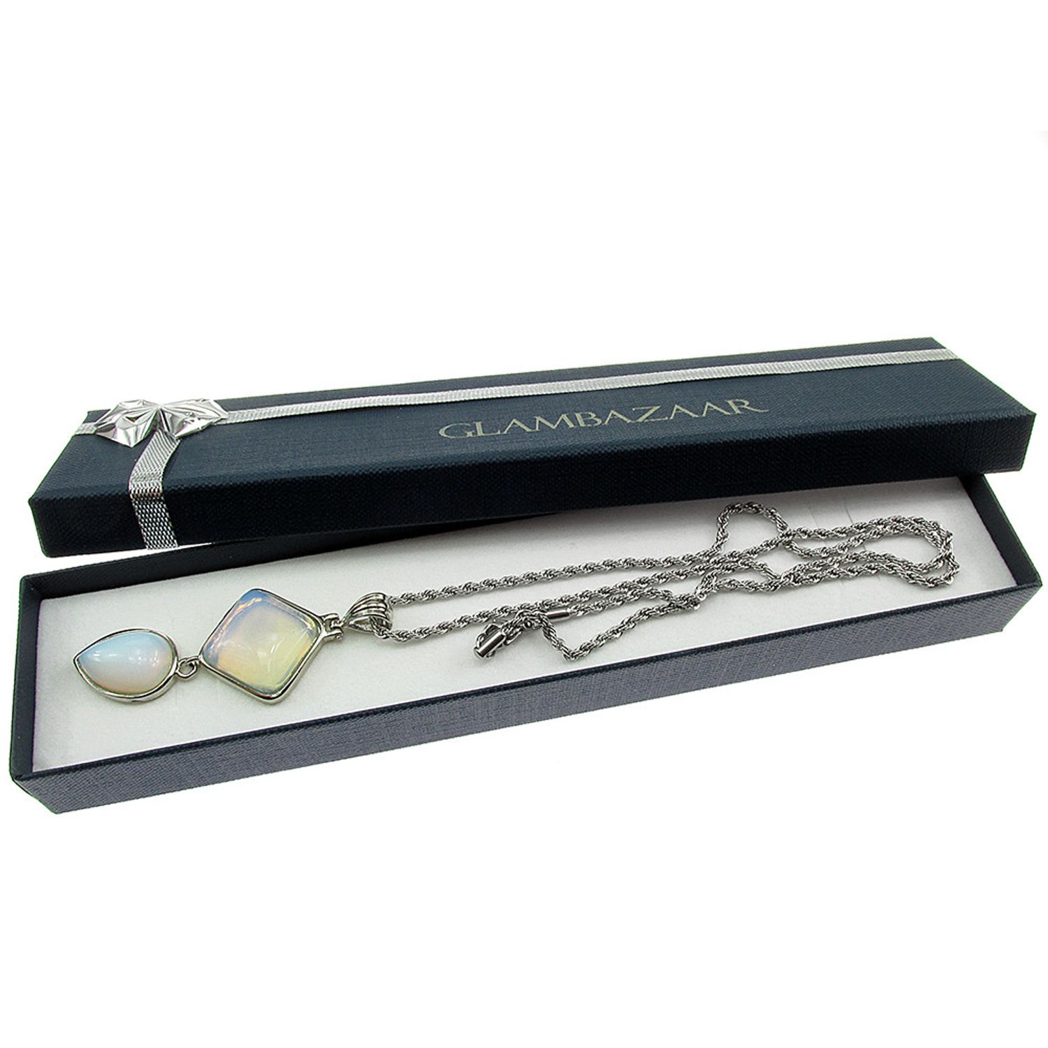 Colier inox cu pandantiv pietre opalit fotografia produsului View 4 L