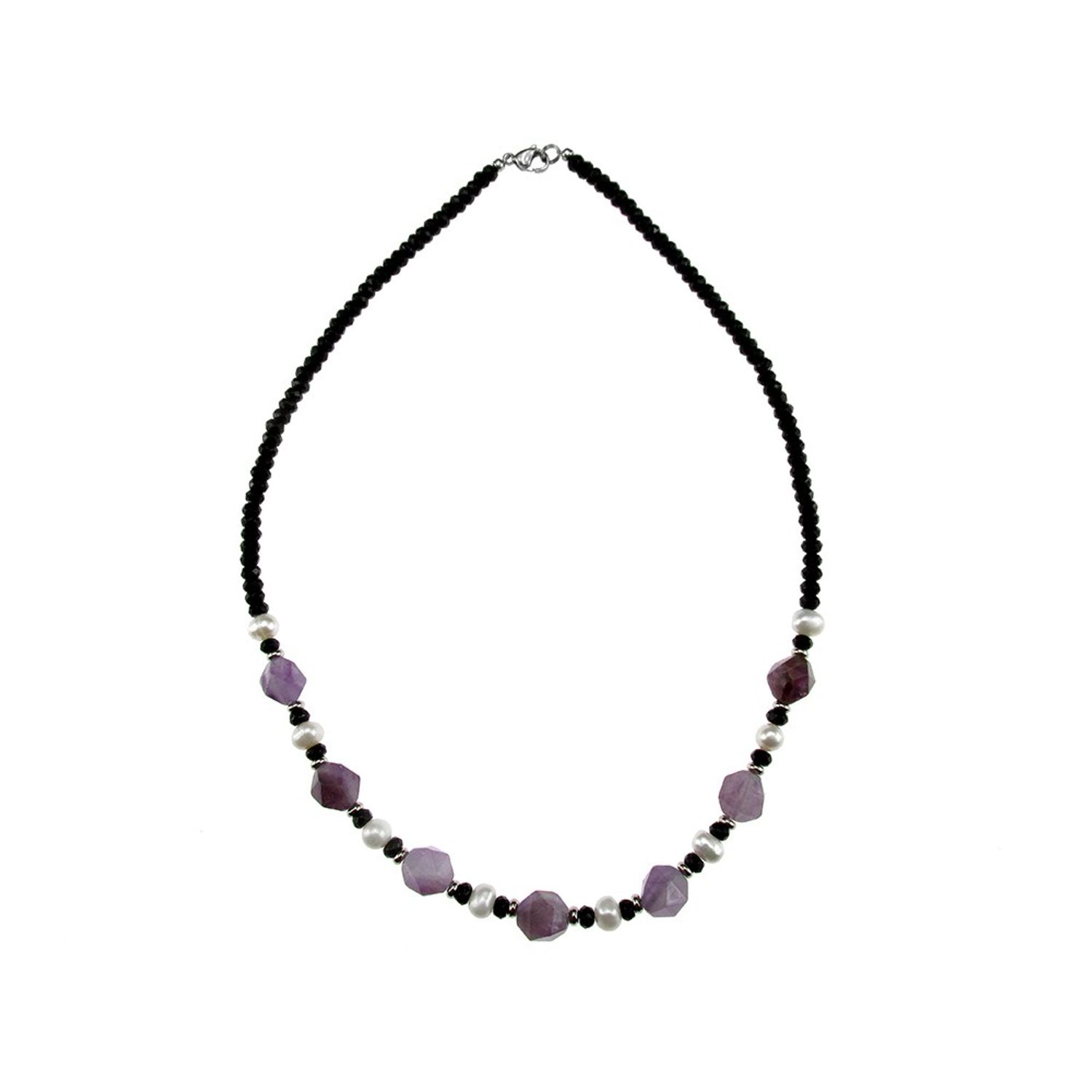 Colier ametist lavanda, perle de cultura si onix fotografia produsului View 2 L