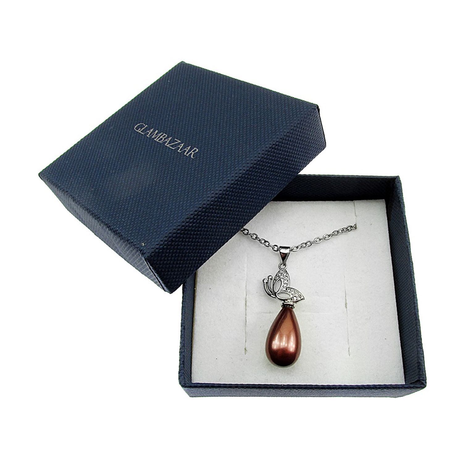 Colier inox fluture cu perla sidef cupru fotografia produsului View 5 L