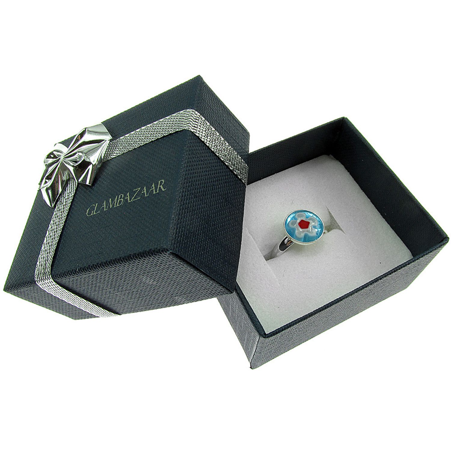 Inel argint reglabil cu Millefiori turcoaz 10 MM fotografia produsului View 5 L