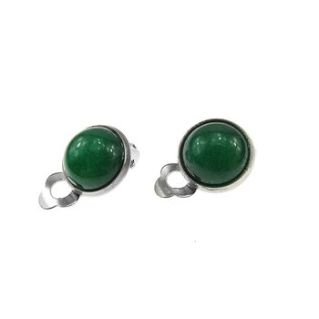 Cercei clips cu agate verzi naturale 10 mm