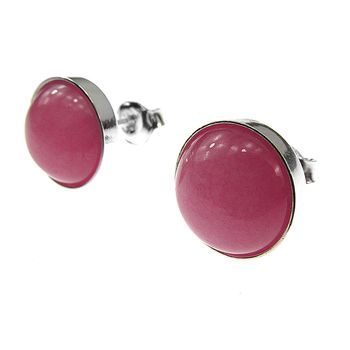 Cercei argint cu jad roz natural 10 mm