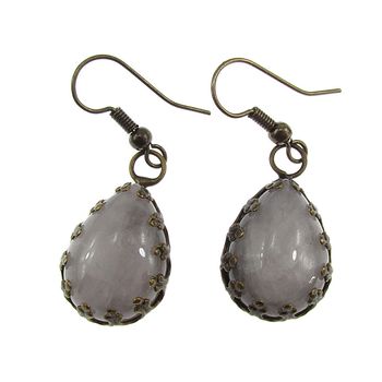 Cercei vintage bronz cu cuart roz natural