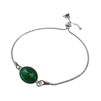 Bratara argint reglabila cu agat verde 14x10 mm