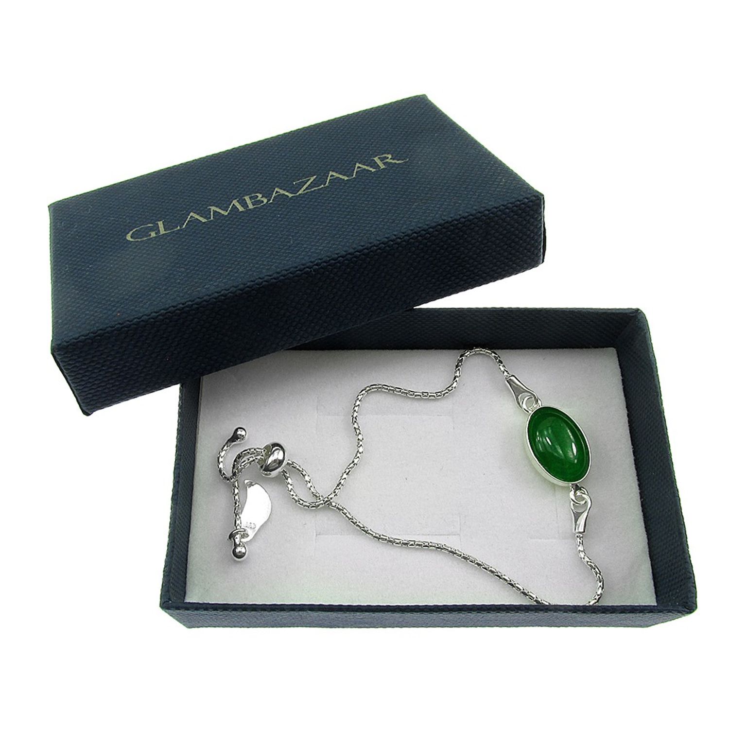 Bratara argint reglabila cu agat verde 14x10 MM fotografia produsului View 3 L