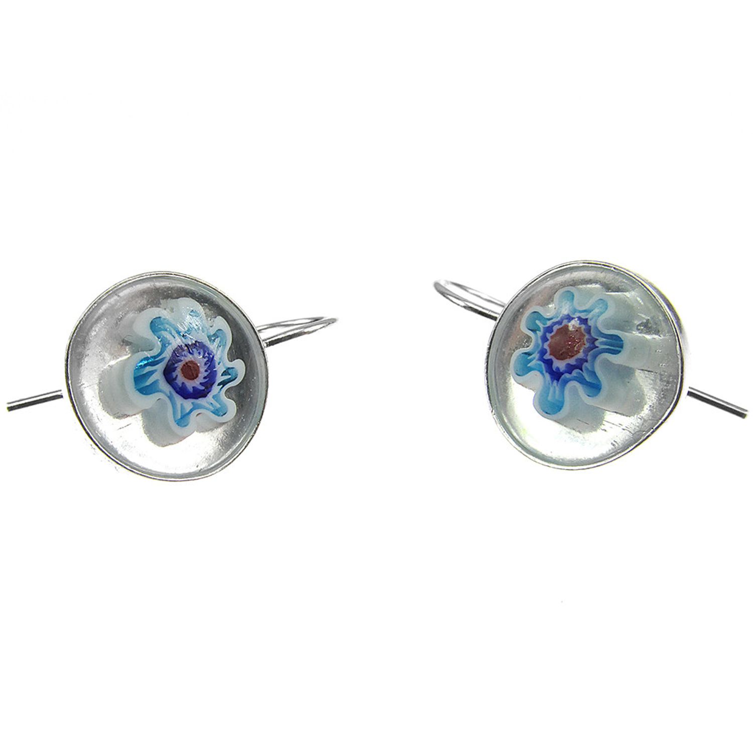 Cercei argint model clasic cu Millefiori alb 10 MM fotografia produsului