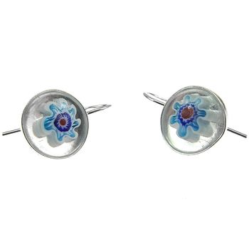 Cercei argint model clasic cu millefiori alb 10 mm
