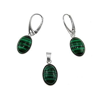 Set argint cu malachit oval 14x10 mm