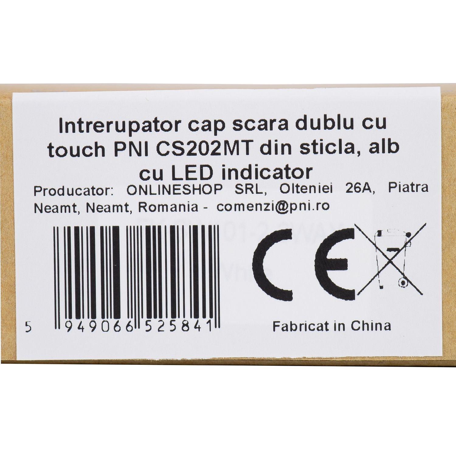Intrerupator cap scara dublu cu touch PNI CS202MT din sticla, alb cu LED indicator fotografia produsului